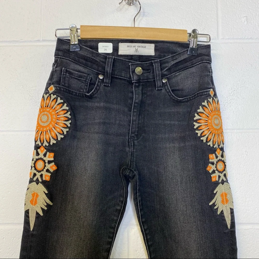 Miss Me Vintage Charlotte Mandarine Blk Org Jeans - Picture 2 of 12